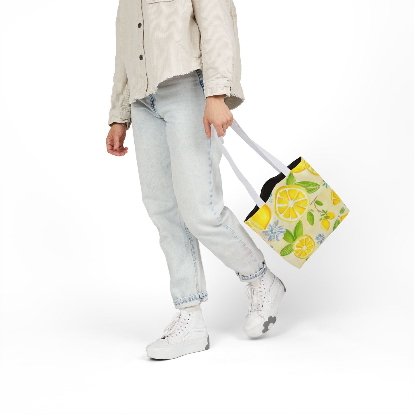 Lemon Print Canvas Tote Bag with 5-Color Straps - Perfect for Summer Outings and Eco-Friendly Shopping