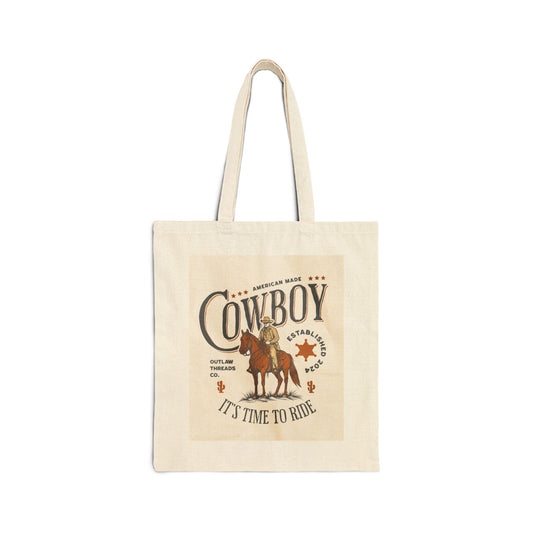 Vintage Cowboy Tote Bag - It's Time to Ride