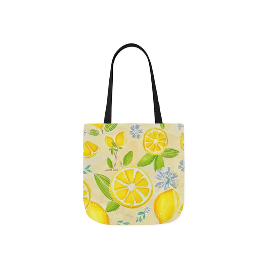 Lemon Print Canvas Tote Bag with 5-Color Straps - Perfect for Summer Outings and Eco-Friendly Shopping
