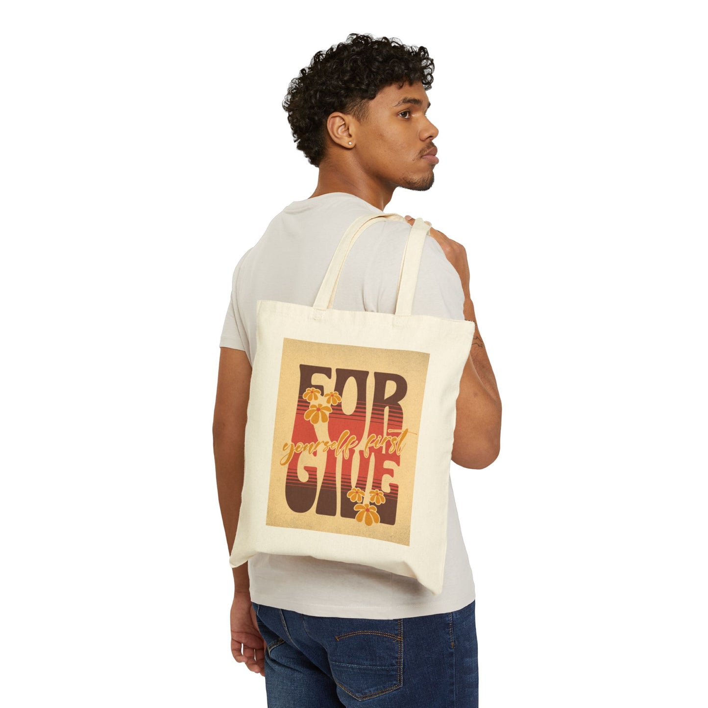 FORGIVE YOURSELF FIRST Cotton Canvas Tote Bag