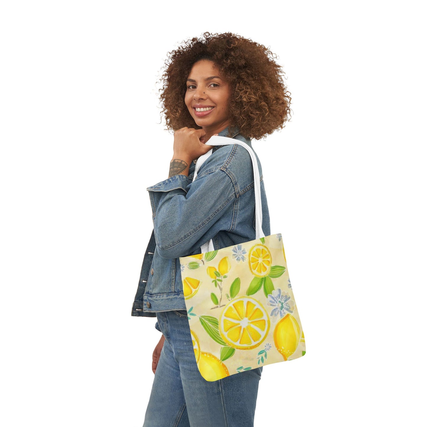 Lemon Print Canvas Tote Bag with 5-Color Straps - Perfect for Summer Outings and Eco-Friendly Shopping